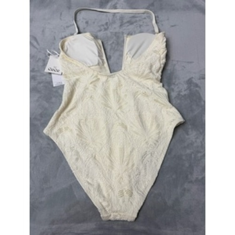 NWT CECE One Piece Swimsuit Womens Cream Lace Ruffle Deep V-Neck Sz10 $88 - Picture 9 of 14